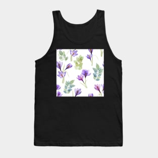 Crocus flowers bouquets, transparent leaves. Translucent Saffron Crocus watercolor flowers. Spring floral arrangement. Crocus Sativus plant Tank Top